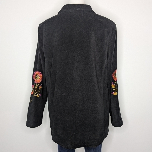 Bob Mackie black orange floral embroidered fleece jacket L - Picture 6 of 10